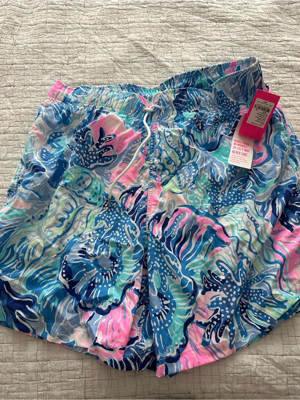 Lilly Pulitzer Men's Blue Pink Tropical Print Swim Trunks